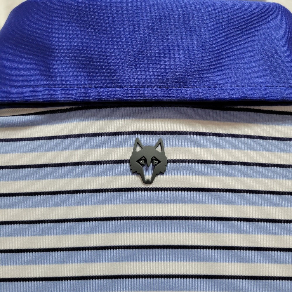 Greyson Polo Shirt Mens Medium Blue White Striped Golf Performance Button Down